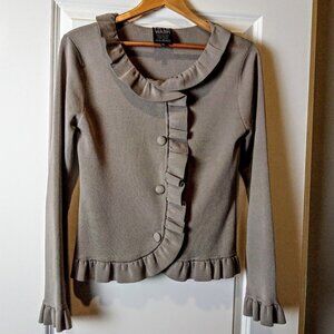 Irie Wash Taupe Ruffle Trim LS Cardigan Sweater